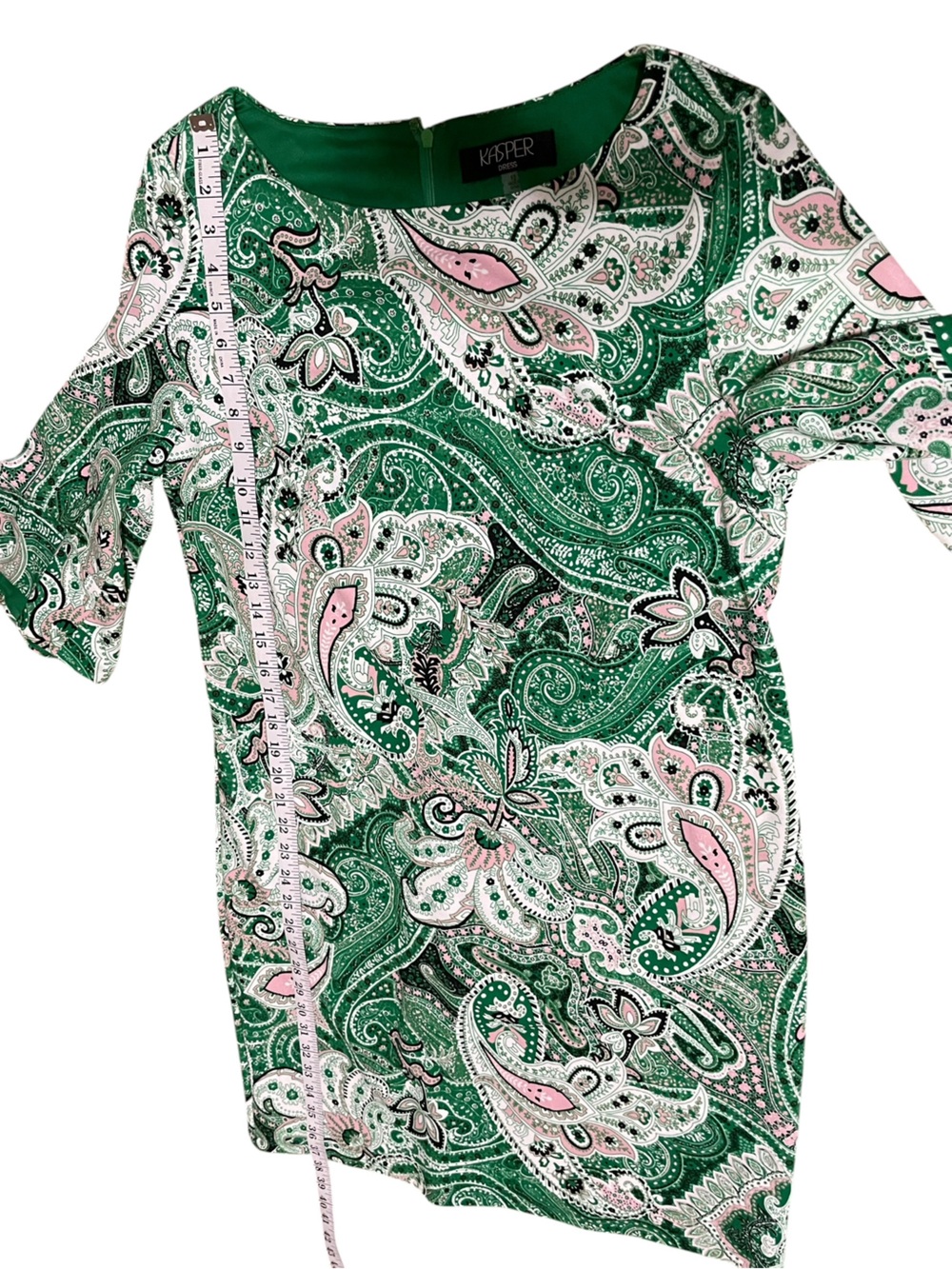 Kasper Printed Ruffle-Sleeve Sheath Green Paisley Print Dress artsy office sz 12 - Picture 12 of 16